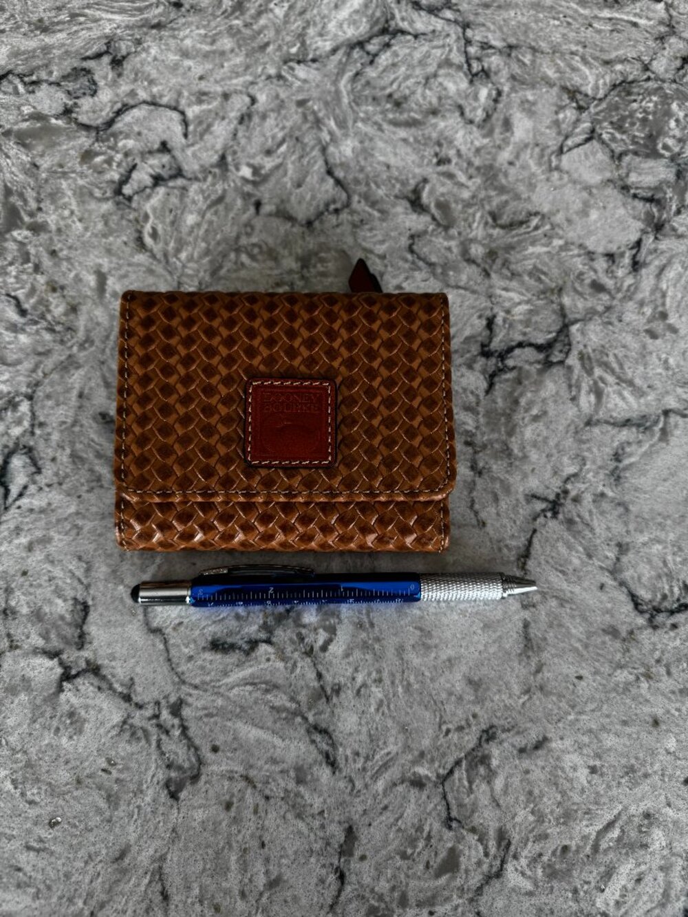 Dooney and Bourke Blue and Faux Wicker Purse and Wallet - Picture 9 of 10